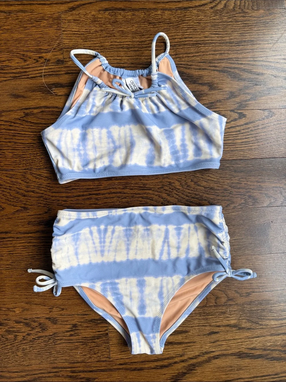 Crewcuts Girls' Light Blue & Cream Tie-Dye Two-Piece Swim Set